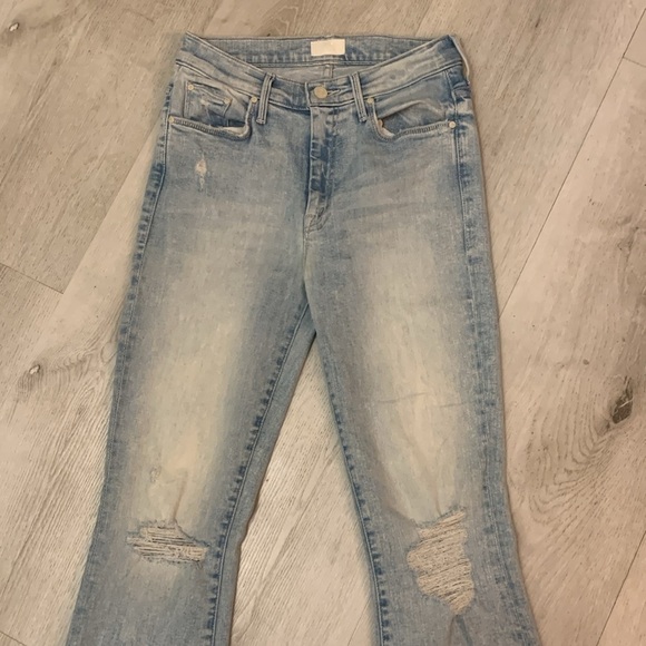 Mother The Weekender Fray Flare Jeans in action shot 26 distressed raw hem - Picture 12 of 16